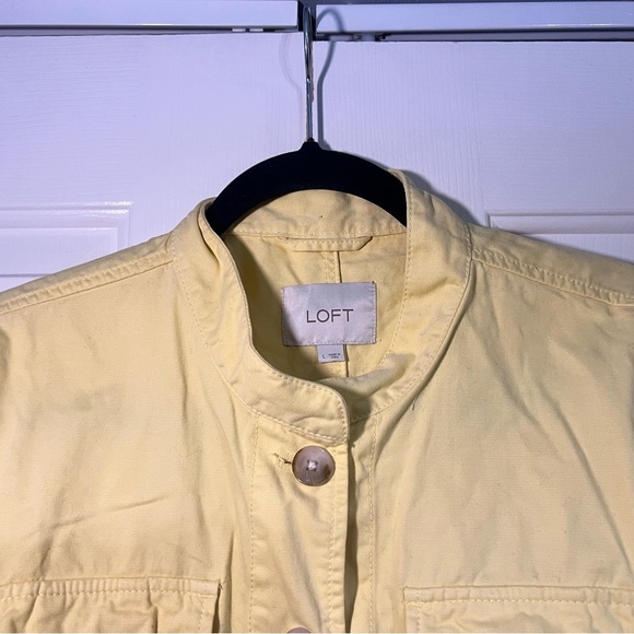 Loft Button Yellow Women's Utility Jacket Trench Coat Size Large Cotton Flaw - Picture 10 of 10